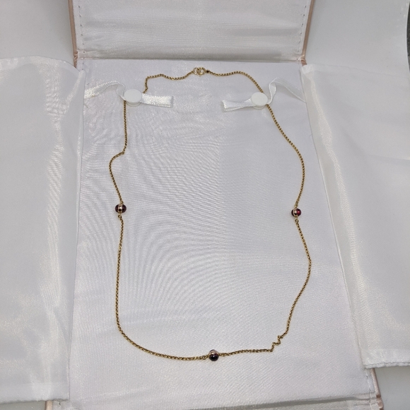 Sold❤️14k Yellow Gold Rhodolite Red Garnet Cabochon Gemstone Station Necklace - Picture 16 of 16